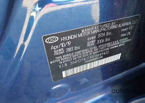 2019 Hyundai Elantra Se from USA, damaged, VIN 5NPD74LFXKH489422